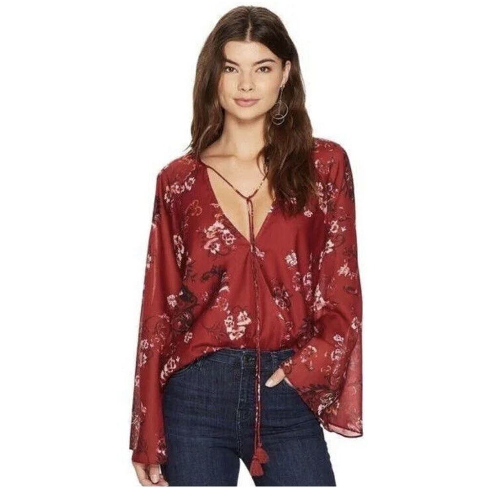 The Jetset Diaries Autumn Surplice Top Floral Print Bell Sleeve Size Medium o22